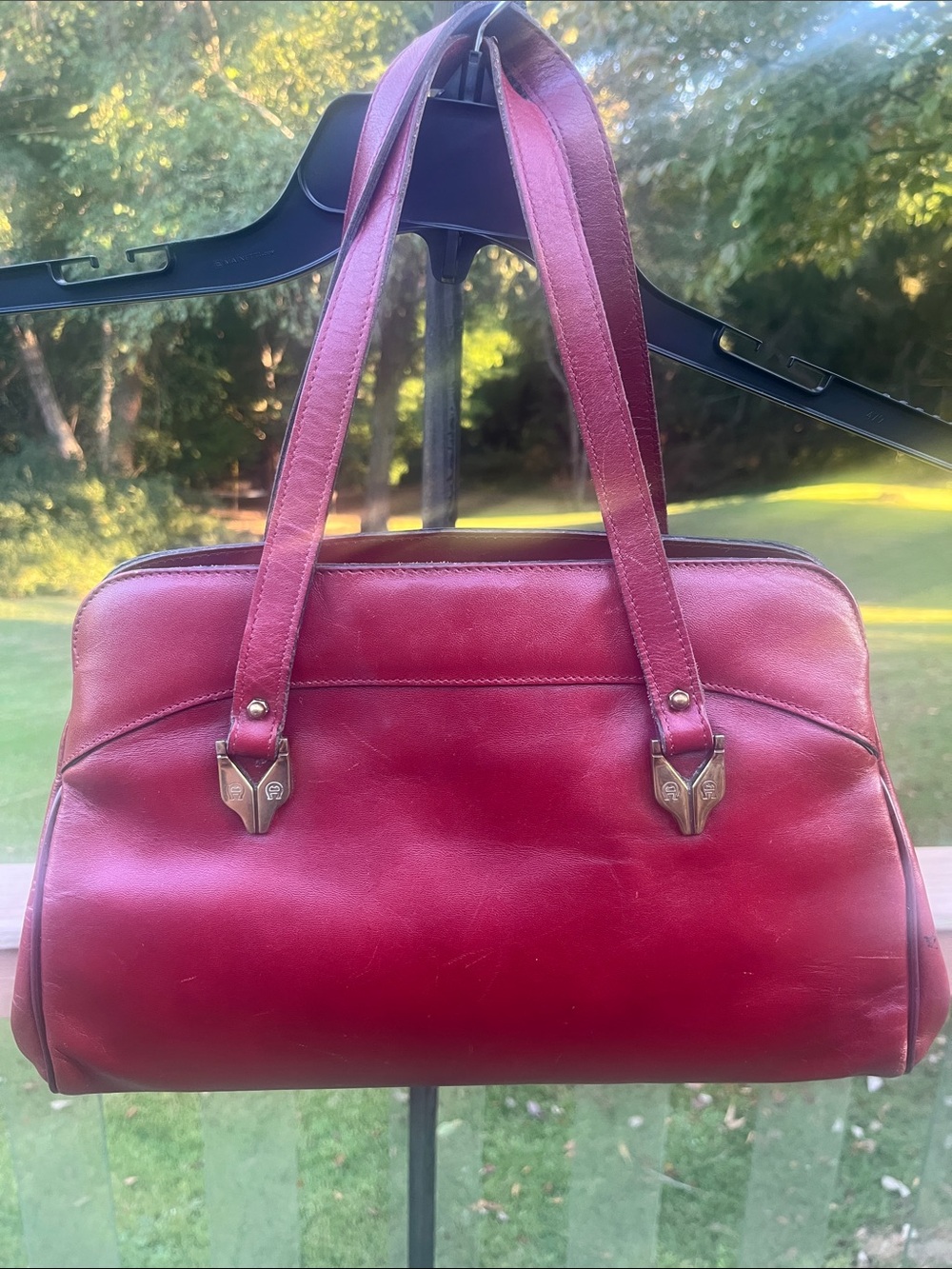 VINTAGE 70’s era Etienne Aigner Wine Red Leather Double-Handle Shoulder Bag